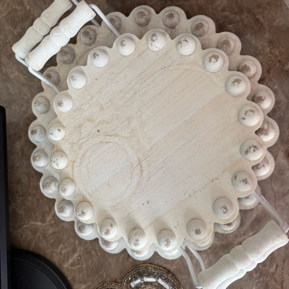 Rustic White Wooden Tray with Handles